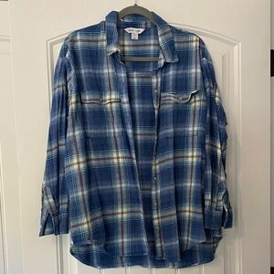 Old Navy Blue and Yellow Plaid Flannel Shirt